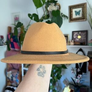 Stylish Tan Fedora Hat with Black Band